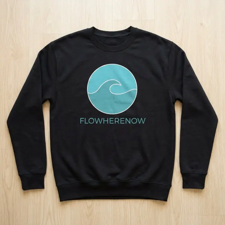 Stillness Sweatshirt in black with the Flowherenow logo