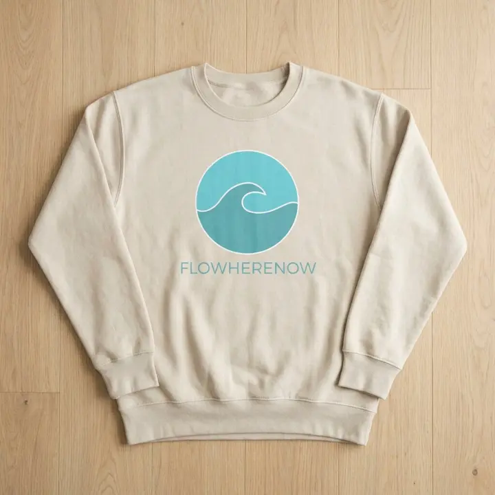 Stillness Sweatshirt in oat with the Flowherenow logo