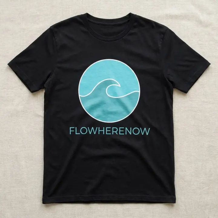 Here & Now T‑shirt in black with the Flowherenow logo